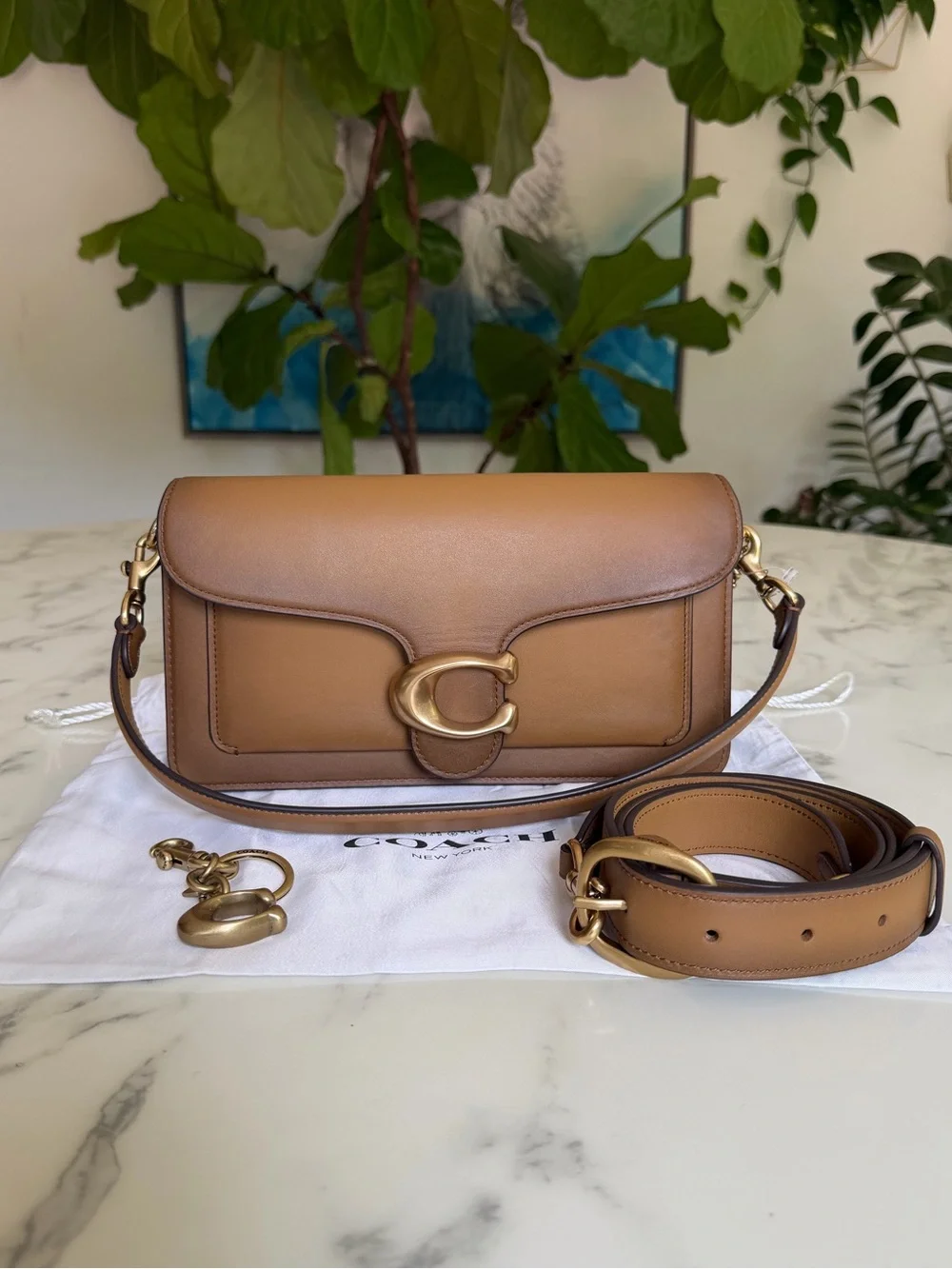 Coach Tabby Shoulder Bag 26 Honey Brown Leather Brass CCC02 & Signature Charm
